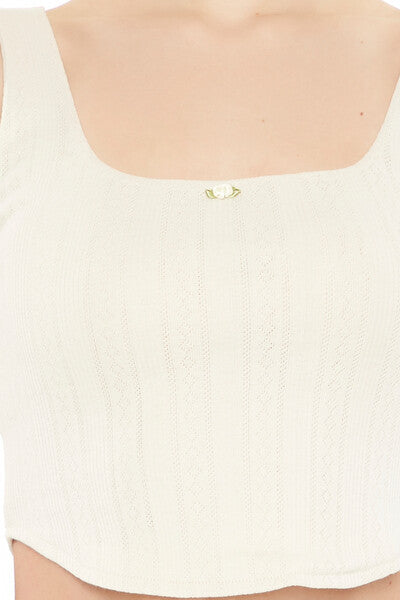 Rosette Pointelle Knit Crop Top