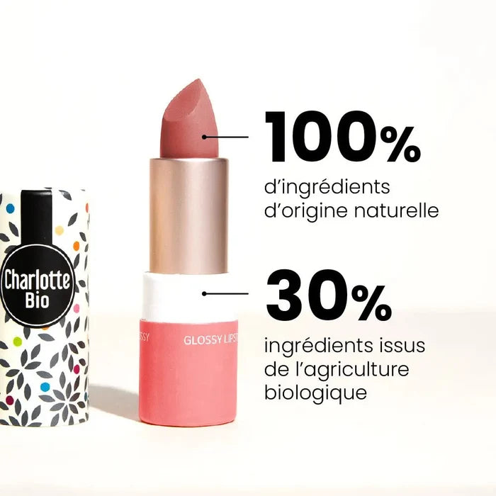 Rouge à lèvres glossy bio Bois de Rose Charlotte Bio, confort des lèvres