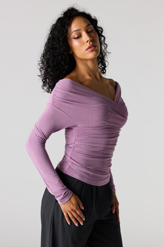 Ruched Surplice Off Shoulder Top