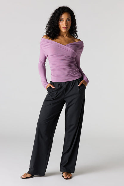 Ruched Surplice Off Shoulder Top