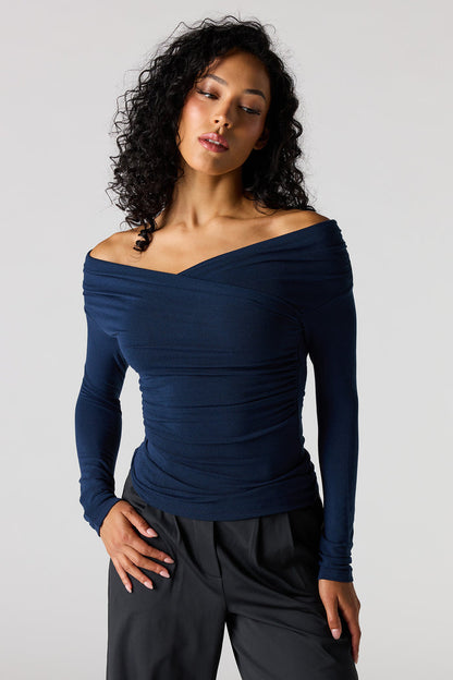 Ruched Surplice Off Shoulder Top
