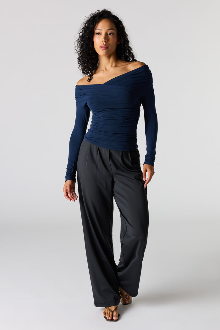 Ruched Surplice Off Shoulder Top