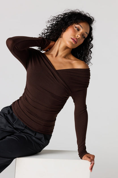 Ruched Surplice Off Shoulder Top