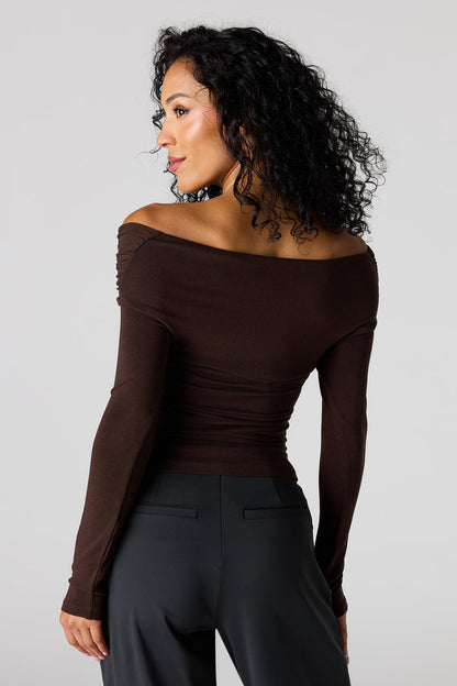 Ruched Surplice Off Shoulder Top