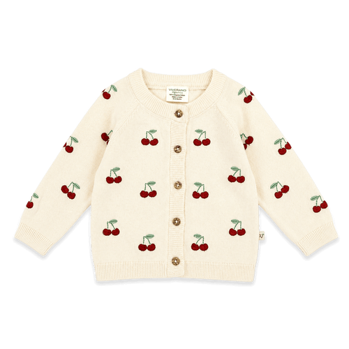 Cherry Embroidered Sweater Knit Baby Cardigan, Organic Cotton