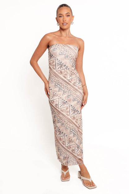 Petal and Pup USA DRESSES Saskia Strapless Midi Dress - Brown