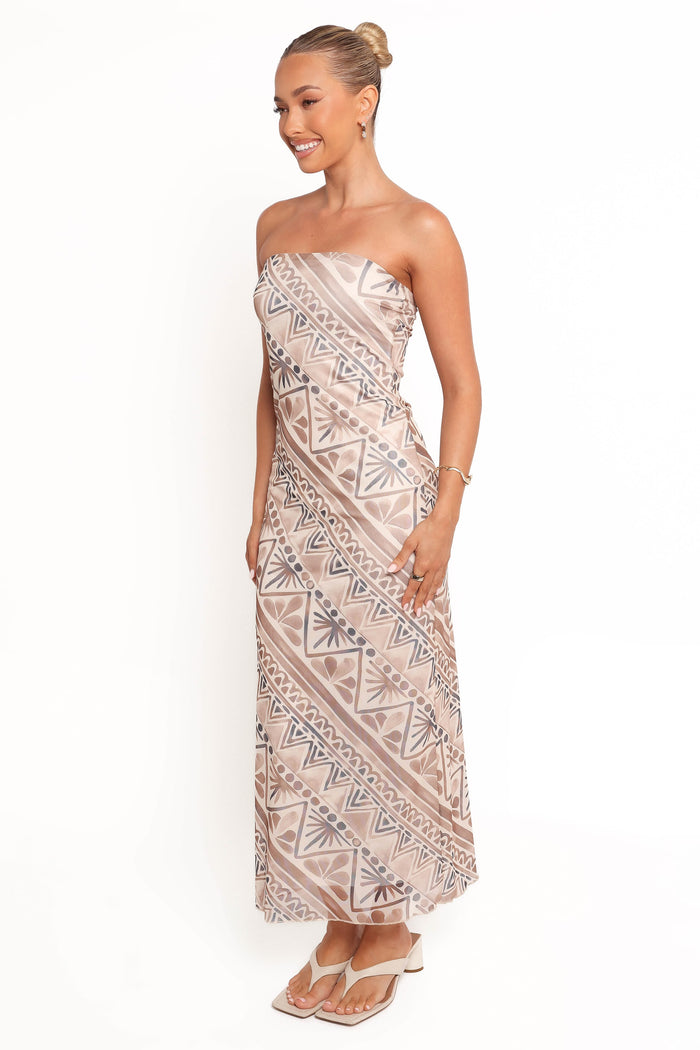 Petal and Pup USA DRESSES Saskia Strapless Midi Dress - Brown