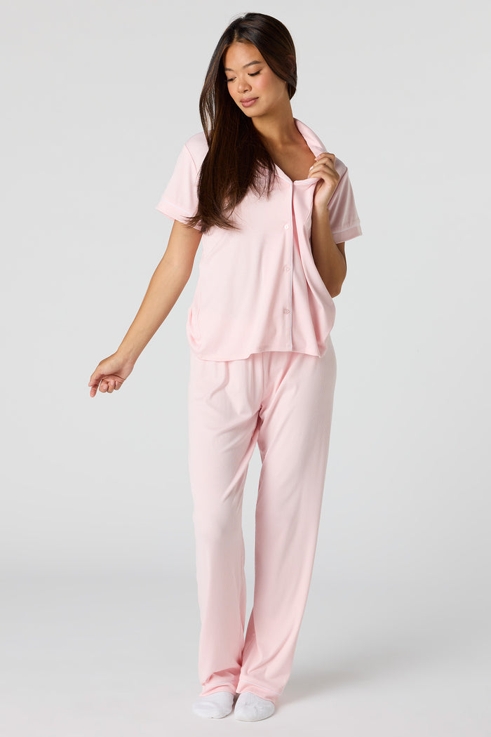 Satin Button-Up Top & Pant Pajama Set