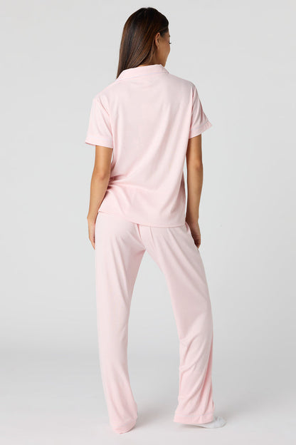 Satin Button-Up Top & Pant Pajama Set