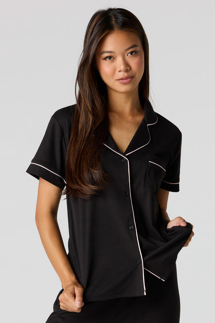 Satin Button-Up Top & Pant Pajama Set