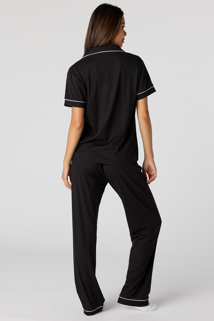 Satin Button-Up Top & Pant Pajama Set