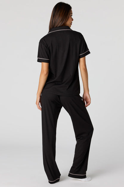 Satin Button-Up Top & Pant Pajama Set