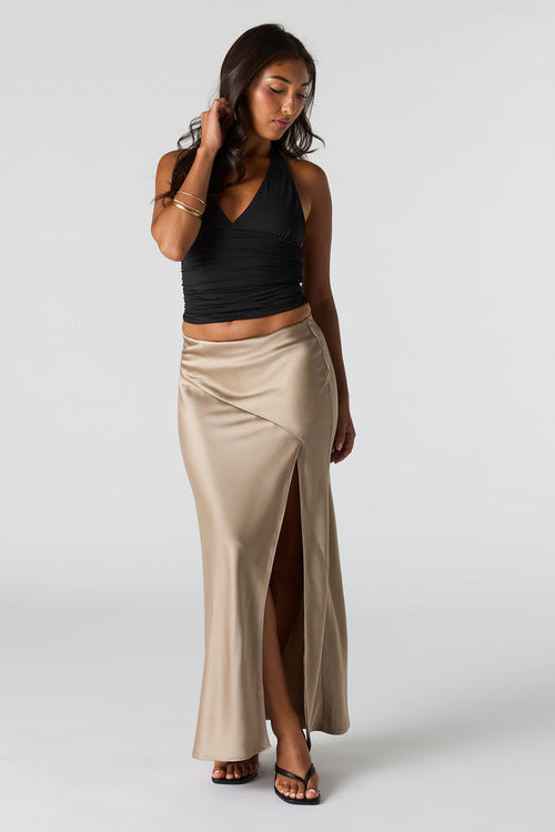 Satin Flowy Maxi Slit Skirt