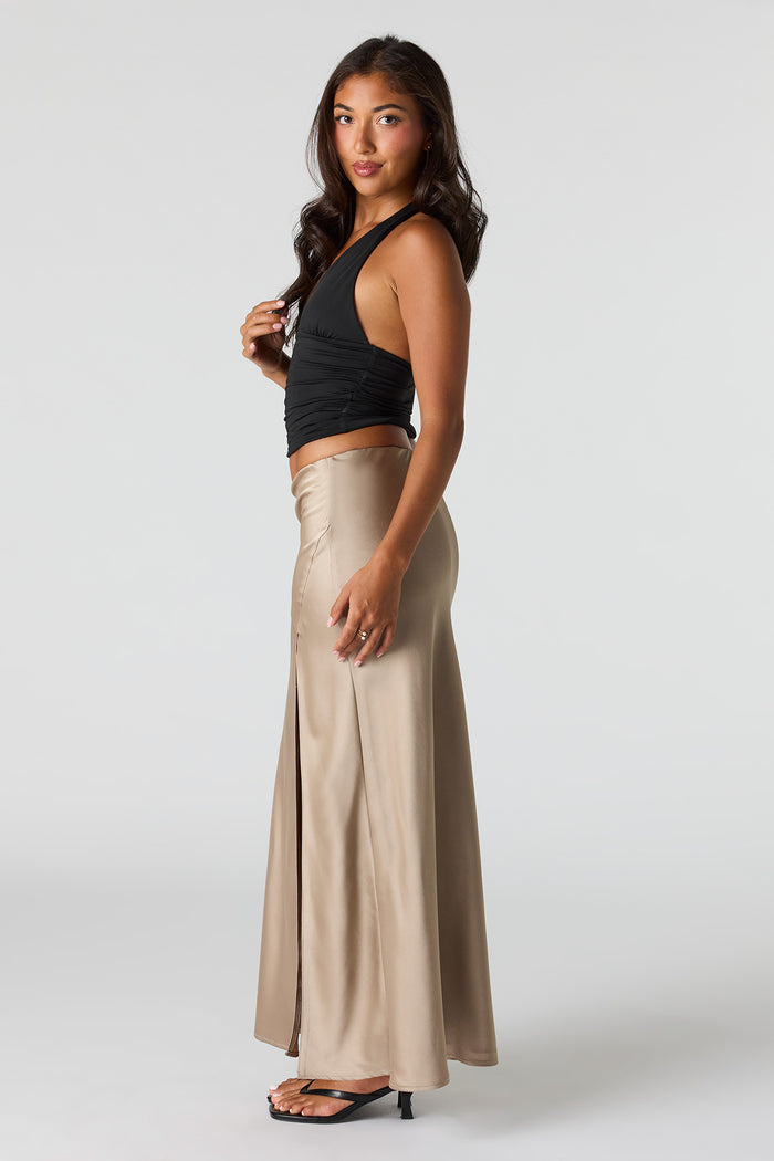 Satin Flowy Maxi Slit Skirt