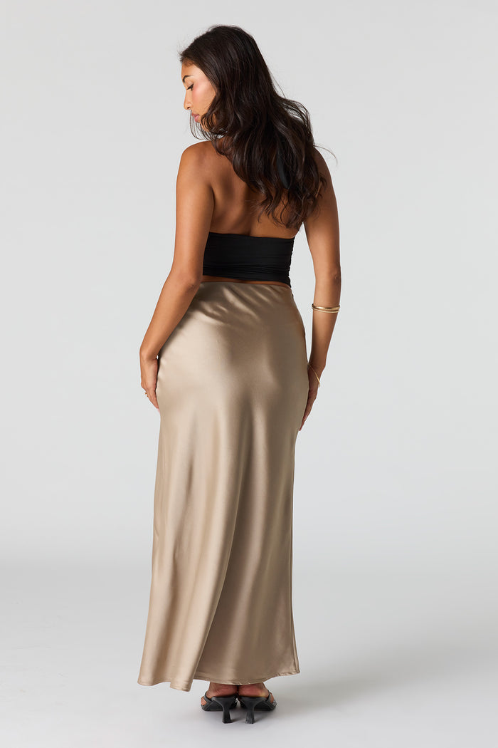 Satin Flowy Maxi Slit Skirt