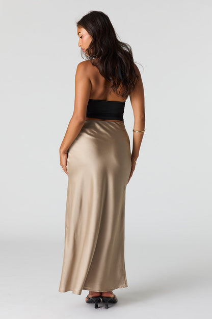 Satin Flowy Maxi Slit Skirt