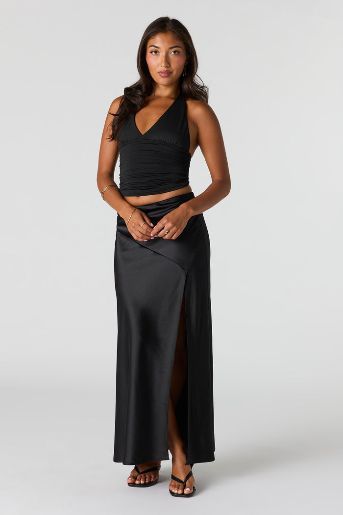 Satin Flowy Maxi Slit Skirt