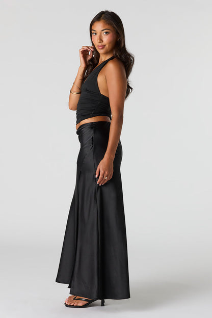 Satin Flowy Maxi Slit Skirt