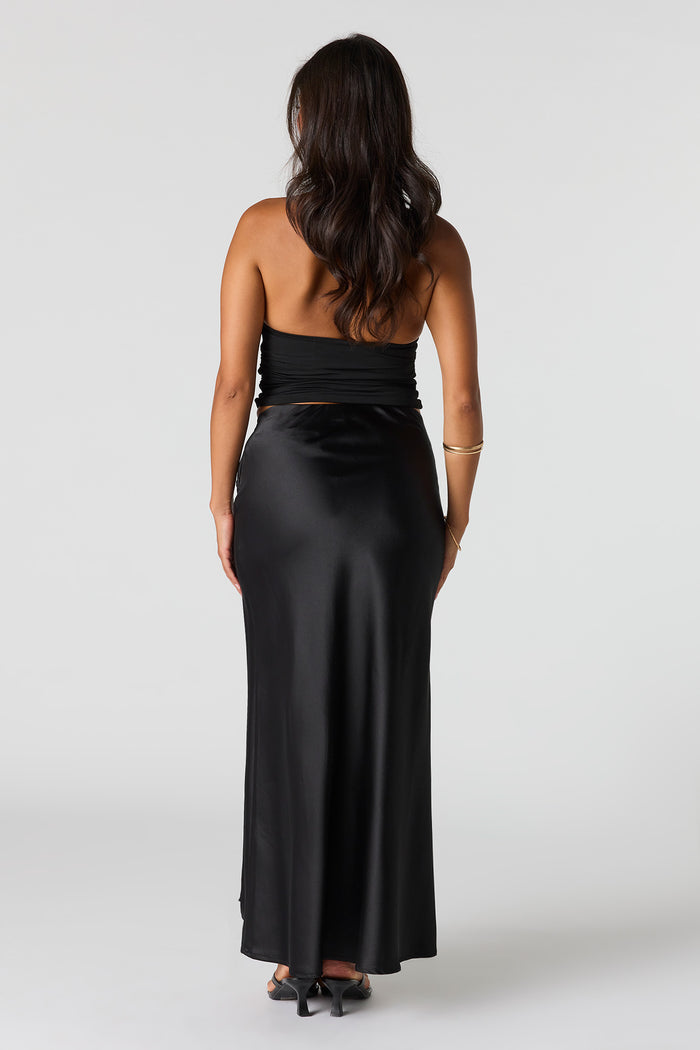Satin Flowy Maxi Slit Skirt
