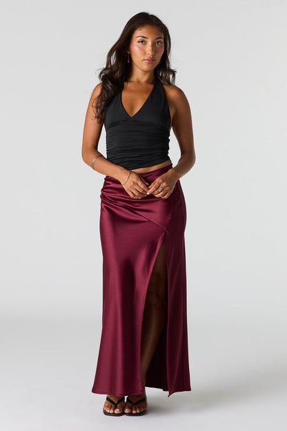 Satin Flowy Maxi Slit Skirt