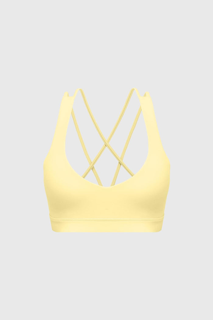 Scoop Neck Crossback Bra | Lemon Drop sports bra featuring a strappy criss-cross back and scoop neckline | WISKII Active