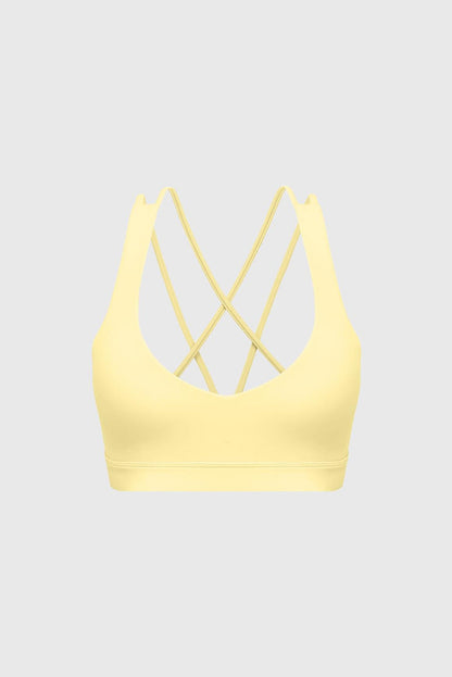 Scoop Neck Crossback Bra | Lemon Drop sports bra featuring a strappy criss-cross back and scoop neckline | WISKII Active