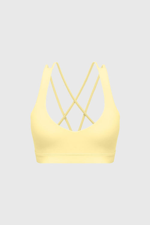 Scoop Neck Crossback Bra | Lemon Drop sports bra featuring a strappy criss-cross back and scoop neckline | WISKII Active