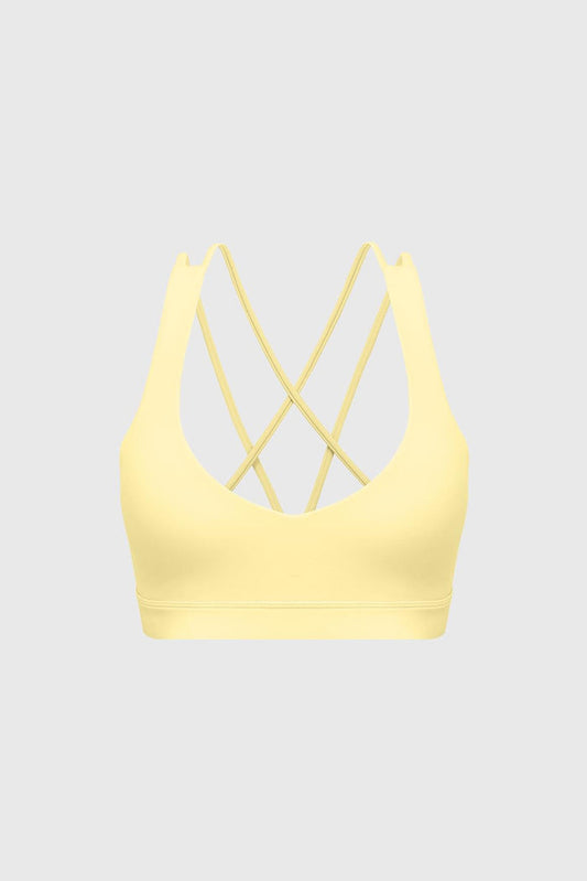 Scoop Neck Crossback Bra | Lemon Drop sports bra featuring a strappy criss-cross back and scoop neckline | WISKII Active
