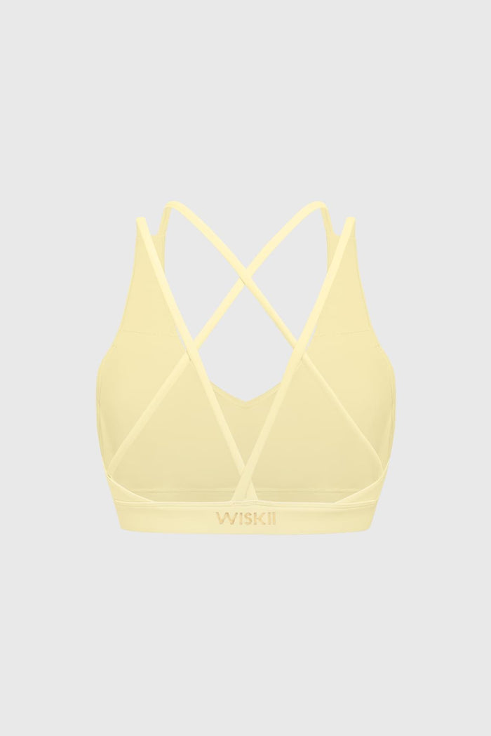 Scoop Neck Crossback Bra | Lemon Drop sports bra featuring a strappy criss-cross back and scoop neckline | WISKII Active