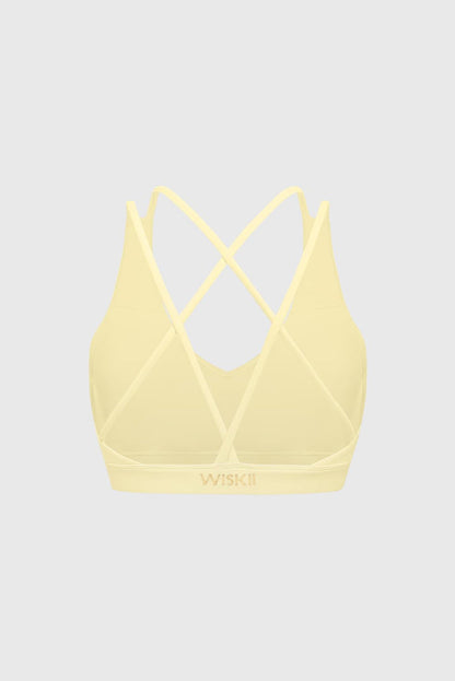 Scoop Neck Crossback Bra | Lemon Drop sports bra featuring a strappy criss-cross back and scoop neckline | WISKII Active