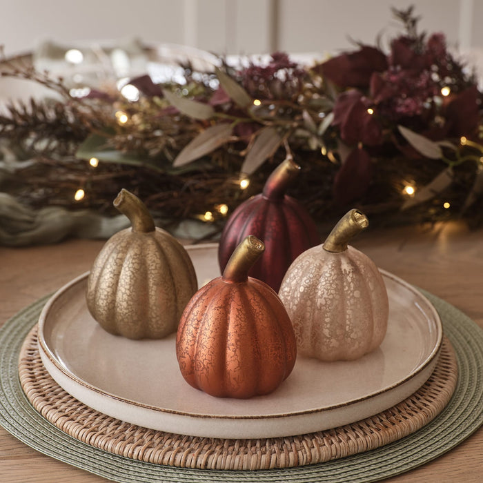 Set of 4 Mini Glass Light Up Pumpkin Decorations