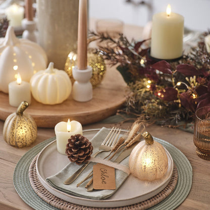 Set of 4 Mini Glass Light Up Pumpkin Decorations