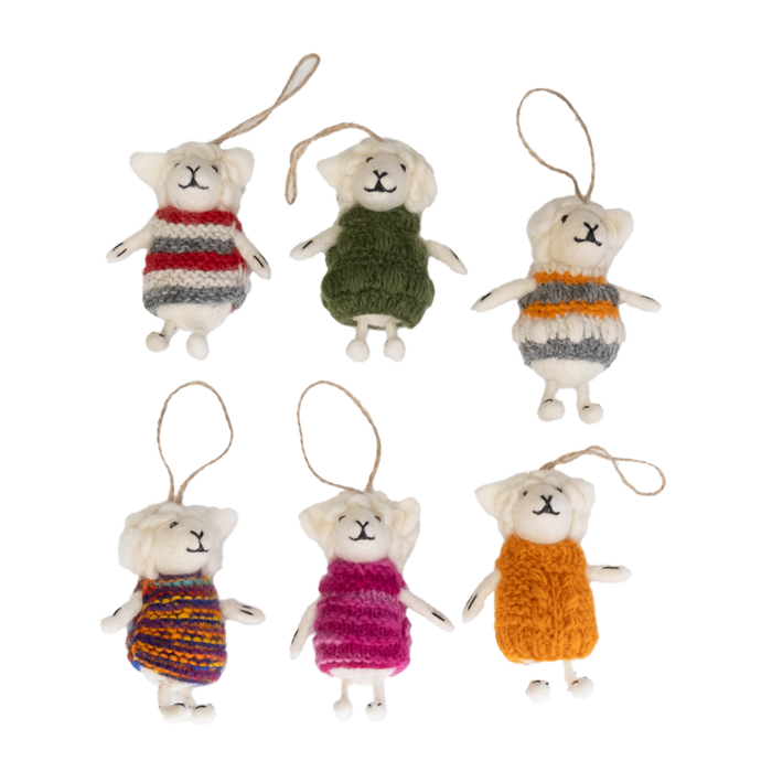 Sheep with Knit Sweater Ornament- Assorted- Sold Individually