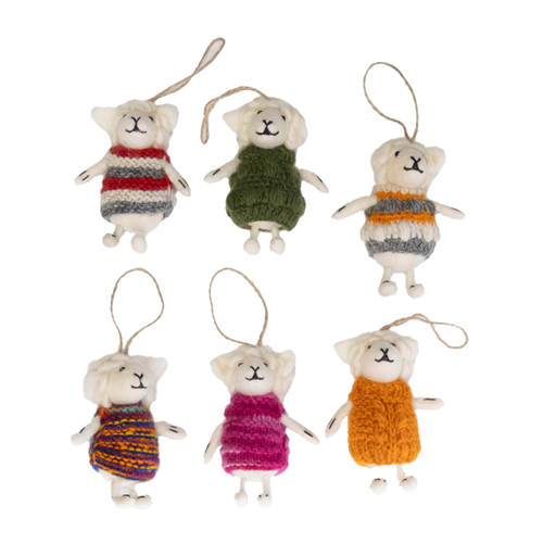 Sheep with Knit Sweater Ornament- Assorted- Sold Individually