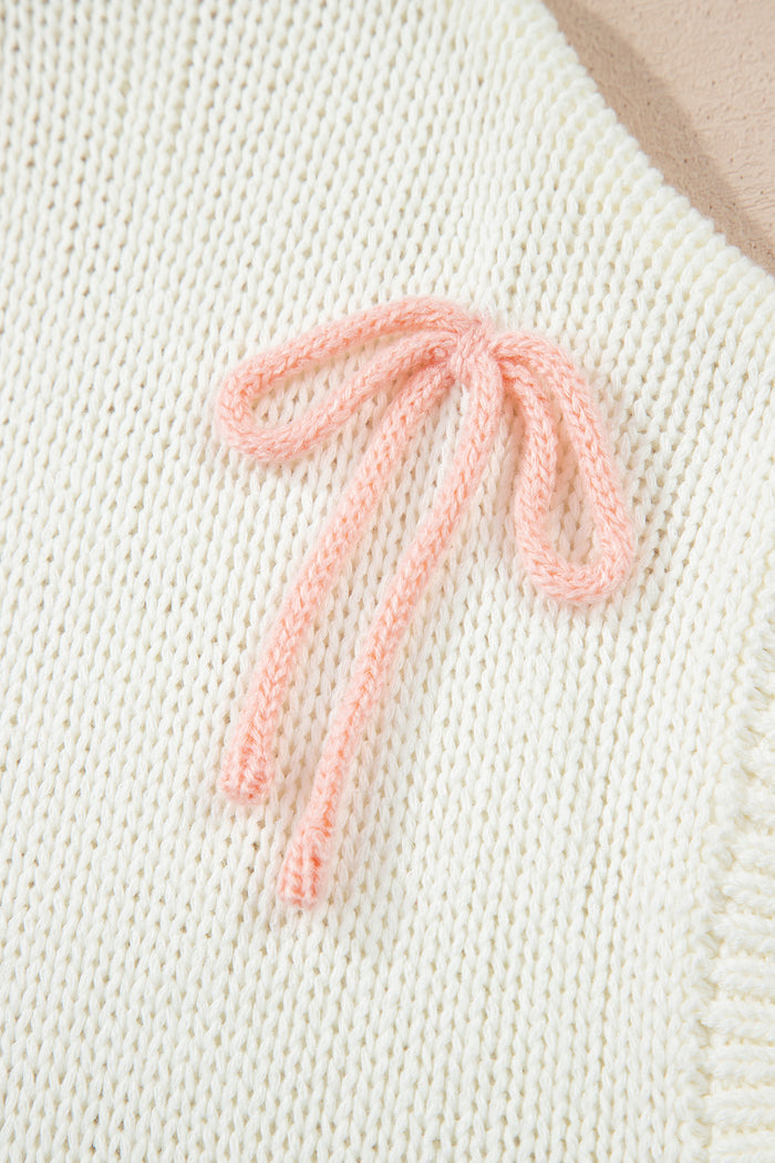 Short Sleeve Knit Applique Bow Sweater