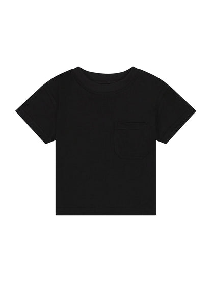 DL1961 kids' Short Sleeve Tee in black with chest pocket, flat front view.