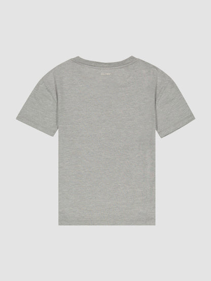 DL1961 kids' Short Sleeve Tee in heather grey 'Heather Grey Mix', flat back view.