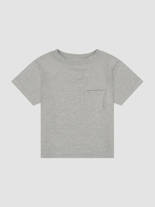 DL1961 kids' Short Sleeve Tee in heather grey with chest pocket, flat front view.