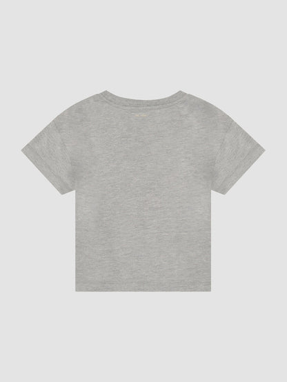 DL1961 kids' Short Sleeve Tee in heather grey, flat back view.