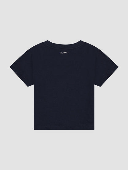 DL1961 kids' Short Sleeve Tee in navy 'Marine', flat back view.