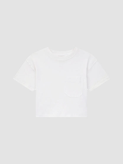 DL1961 kids' Short Sleeve Tee in white with chest pocket, flat front view.