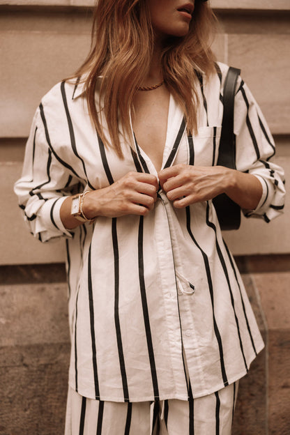 Petal and Pup USA TOPS Silvia Button Down Shirt - Cream Stripe