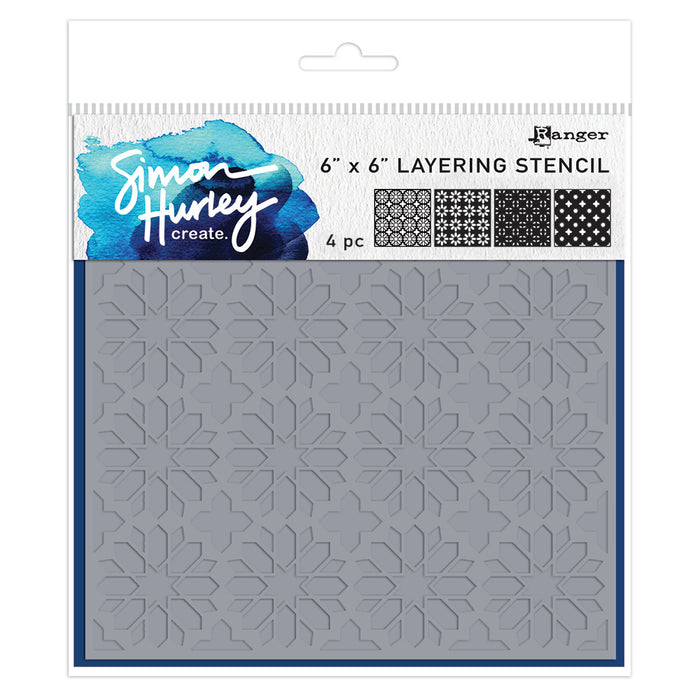 Simon Hurley create. - Stencil 6X6 - Star Tile - 4 Pieces. Available at Embellish Away located in Bowmanville Ontario Canada.