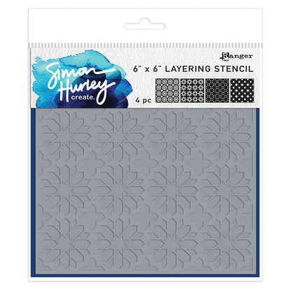 Simon Hurley create. - Stencil 6X6 - Star Tile - 4 Pieces. Available at Embellish Away located in Bowmanville Ontario Canada.