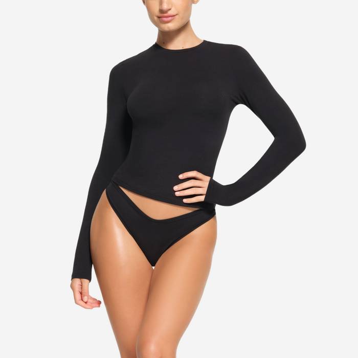 SKIMS COTTON JERSEY LONG SLEEVE T-SHIRT SOOT