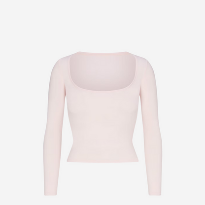 SKIMS COTTON JERSEY SCOOP NECK LONG BARELY PINK