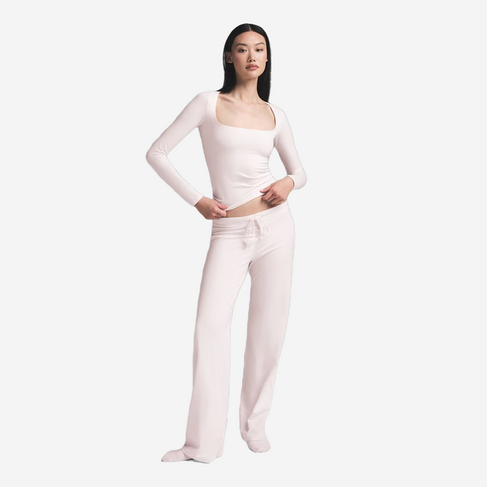 SKIMS COTTON JERSEY SCOOP NECK LONG BARELY PINK