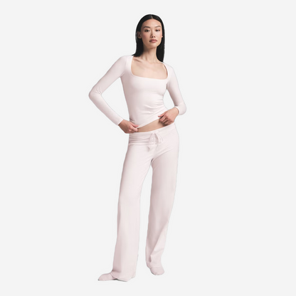 SKIMS COTTON JERSEY SCOOP NECK LONG BARELY PINK