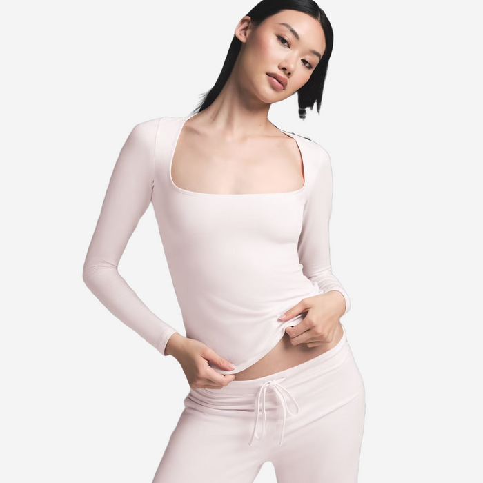 SKIMS COTTON JERSEY SCOOP NECK LONG BARELY PINK