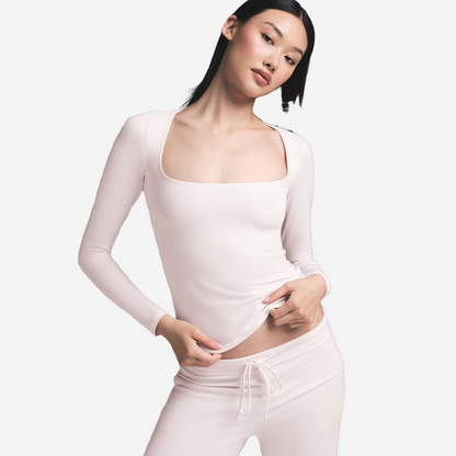 SKIMS COTTON JERSEY SCOOP NECK LONG BARELY PINK
